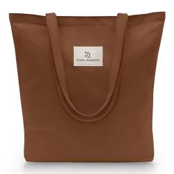 Emma Jonasson Jutebeutel mit Reißverschluss und Innentasche - Stilvoller Shopper Damen - Einkaufstasche mit langem Henkel - perfekte Tasche als Tote bag, Schultertasche, Stofftasche groß braun von Emma Jonasson