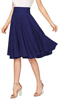 Emma & Giovanni - A-Linie Elegant Faltenrock Hohe Taille Midi-Rock - Damen (Navy, EU38-40 = DE36-38) von Emma & Giovanni