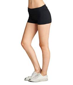 Emmalise Damen Active Yoga Shorts Low Rise Fold Over Workout Dance Hose - Schwarz - Groß von Emmalise