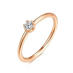 925 Sterling Silber Ring mit weißem Stein für Damen | Damenring, Verlobungsring, Solitär-Ring, Silberring schlicht für Frauen, Freundin Antrag | Echtsilber Ringe Modern (50, Rosegold) von Emmie Jewelry