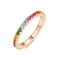 Emmie Jewelry Eternity Ring 925 Silber mit Bunte Zirkonia Steine | Damenring mit Regenbogen-Steinen rundherum | Rainbow Ringe für Damen, Frauen Schmuc (48, Rosegold) von Emmie Jewelry