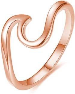 WAVE Ring aus 925 Sterling Silber | Damenring Nickelfrei & Anlaufgeschützt mit Welle | Ringe Minimalistisch Meereswelle Schmal Wellenring (52, Rosegold) von Emmie Jewelry