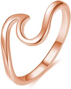 WAVE Ring aus 925 Sterling Silber | Damenring Nickelfrei & Anlaufgeschützt mit Welle | Ringe Minimalistisch Meereswelle Schmal Wellenring (54, Rosegold) von Emmie Jewelry