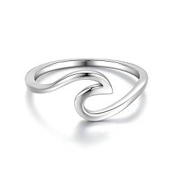 WAVE Ring aus 925 Sterling Silber | Damenring Nickelfrei & Anlaufgeschützt mit Welle | Ringe Minimalistisch Meereswelle Schmal Wellenring (54, Silber) von Emmie Jewelry