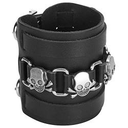 Emoshayoga Handarmband Geflochtenes Lederarmband Vintage Handgefertigt mit Totenkopf, Schwarzes Verstellbares Pin-Schnallen Armband von Emoshayoga