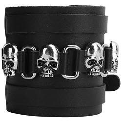 Emoshayoga Lederarmband Metall Skull Lederarmband in Punk Rock Stil, Verstellbares Handgelenkband als Geschenk-Souvenir von Emoshayoga