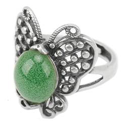 Emoshayoga Sterling-Ring 925 Silber-Ring Grüner Vintage-Smaragd-Ring für Damen, Elektroplattiert, Elegant, Blickfang, Geburtstag, Jahrestag, Typ 2 von Emoshayoga