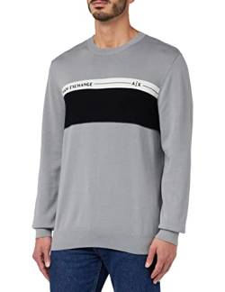 Armani Exchange Herren Echte Baumwolle, Rundhalsausschnitt, Farbblock vorne. Pullover Sweater, Zinc Black, S von Emporio Armani