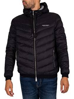 Armani Exchange Men's Hooded Quilted Down Milano/New York Logo Zip-up Jacket, Black/Melange Grey B, Small von Emporio Armani