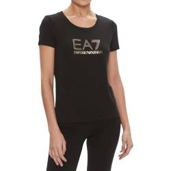 EA7 Emporio Armani Damen-T-Shirt mit kurzen Ärmeln mit Logo - 8NTT67, Goldfarben/Schwarz, Large von EA7