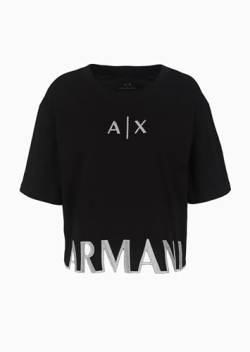 Emporio Armani Damen Armani Exchange Cutout-Botton aus Baumwolle T-Shirt, Schwarz, X-Klein von Emporio Armani