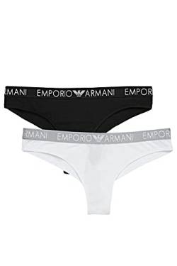 Emporio Armani Damen Bi-Pack Brazilian Brief Iconic Cotton Unterwäsche, White/Black, XL von Emporio Armani