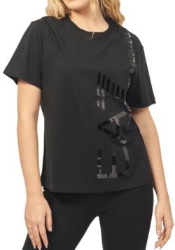 Emporio Armani EA7 T-Shirt für Damen, Rundhalsausschnitt, Logo-Serie, aus Bio-Baumwolle, AVS - 3DTT25, Schwarz , X-Large von Emporio Armani