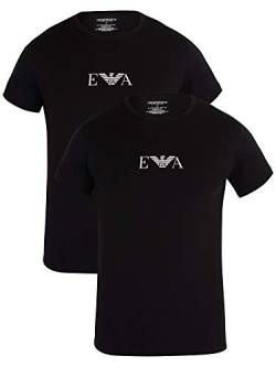 Emporio Armani Herren 2-pack T-shirt Essential Monogram Schlafanzugoberteil, Schwarz (Black/Black), S EU von Emporio Armani