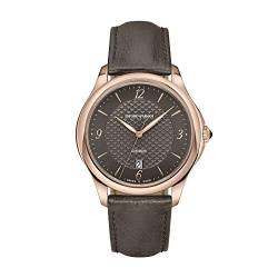 Emporio Armani - Herren-Automatikuhr mit roségoldfarbenem Edelstahlgehäuse und grauem Lederarmband, ARS8653 von Emporio Armani