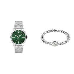 Emporio Armani Herrenuhr und -Armband, silberfarbener Edelstahl, Set von Emporio Armani