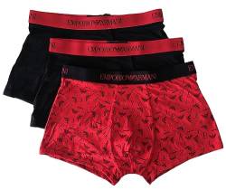 Emporio Armani Men's 3-Pack Pure Cotton Trunk, Black/Print Red/Black, X-Large von Emporio Armani