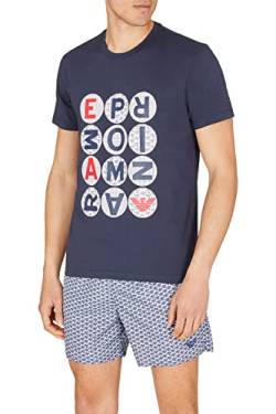 Emporio Armani Men's Micropattern Crew Neck T-Shirt, Navy Blue, L von Emporio Armani