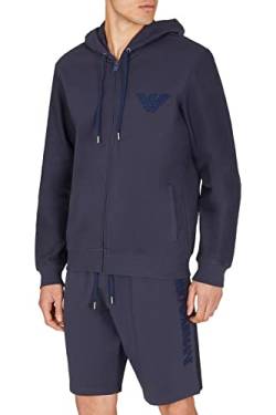 Emporio Armani Men's Textured Terry Jacket with Hood, Navy Blue, L von Emporio Armani
