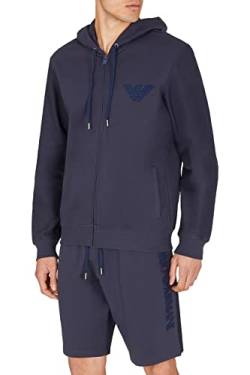 Emporio Armani Men's Textured Terry Jacket with Hood, Navy Blue, XL von Emporio Armani