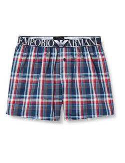 Emporio Armani Men's Yarn Dyed Pajama Boxer Shorts, Blue/Grey/Red Check, L von Emporio Armani