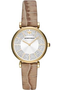 Emporio Armani Uhr für Damen , Zweizeiger Uhrwerk, 32MM Gold Edelstahlgehäuse mit einem Lederarmband, AR11518 von Emporio Armani