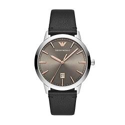 Emporio Armani Uhr für Herren, DreizeigerDatumswerk, 43mm Silbernes Edelstahlgehäuse mit Lederarmband, AR11277, Braun von Emporio Armani