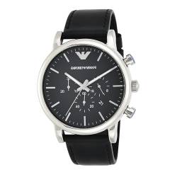 Emporio Armani Uhr für Herren , Chronographenwerk, 46mm Silber / Stahl Edelstahlgehäuse mit einem Lederarmband, AR1828 von Emporio Armani