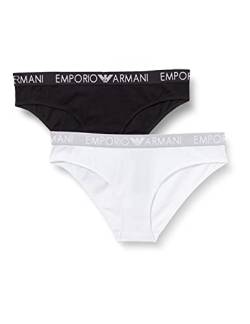 Emporio Armani Underwear Damen Bi-Pack Thong Iconic Cotton Unterwäsche, White/Black, L (2er von Emporio Armani