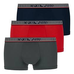Emporio Armani Underwear Mens Silver Fit Trunks, Marin/Cherry/Anthrac, S (3er Pack) von Emporio Armani