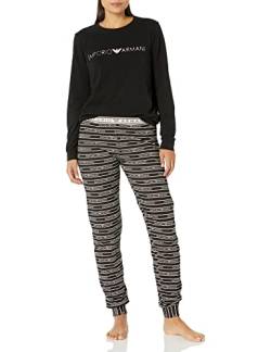 Printed Cotton Sweater and Pants Pajama Set Damen Pyjama-Set aus bedruckter Baumwolle und Hose Pyjamaset, Schwarz/Logo, M von Emporio Armani