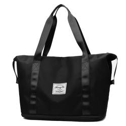 Doppellagige Reisetasche mit großem Fassungsvermögen, erweiterbare Foldie-Reisetasche, Unisex, Handtasche aus Oxford-Stoff, Outdoor-Freizeit-Fitness-Yoga-Tasche (Color : Black) von EnTyze
