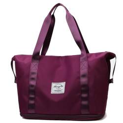 Doppellagige Reisetasche mit großem Fassungsvermögen, erweiterbare Foldie-Reisetasche, Unisex, Handtasche aus Oxford-Stoff, Outdoor-Freizeit-Fitness-Yoga-Tasche (Color : Claret) von EnTyze