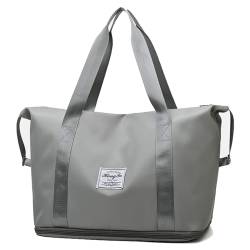 Doppellagige Reisetasche mit großem Fassungsvermögen, erweiterbare Foldie-Reisetasche, Unisex, Handtasche aus Oxford-Stoff, Outdoor-Freizeit-Fitness-Yoga-Tasche (Color : Gray) von EnTyze