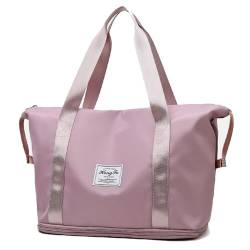 Doppellagige Reisetasche mit großem Fassungsvermögen, erweiterbare Foldie-Reisetasche, Unisex, Handtasche aus Oxford-Stoff, Outdoor-Freizeit-Fitness-Yoga-Tasche (Color : Pink) von EnTyze