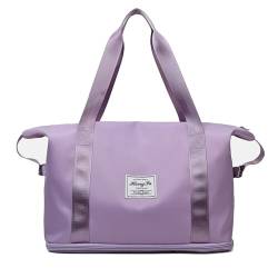Doppellagige Reisetasche mit großem Fassungsvermögen, erweiterbare Foldie-Reisetasche, Unisex, Handtasche aus Oxford-Stoff, Outdoor-Freizeit-Fitness-Yoga-Tasche (Color : Purple) von EnTyze