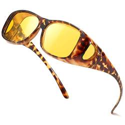 Enafad Fit Over Night Nachtbrille für Frauen Nachtsicht Blendschutz Polarisierte HD Gelbe Brille UV-Schutz (Bean Floral Frame-Yellow Linse) von Enafad