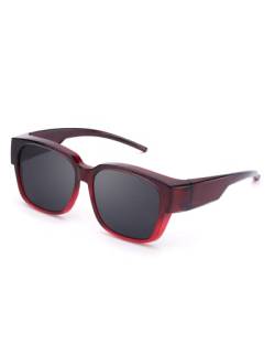 Enafad Fit Over Sonnenbrille für Damen Polarisierte Sonnenbrille Brille mit UV400 Schutz, Farbverlauf, roter Rahmen, graue Gläser von Enafad