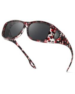 Enafad Polarisierte Überbrille Damen Sonnenbrille Fitover Brille mit UV400 Schutz, Schwarze und rote Rahmen-graue Gläser von Enafad