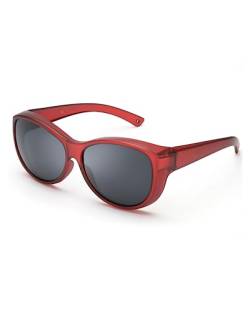 Enafad Polarisierte Überbrille Sonnenbrille für Damen, runder Rahmen Fitover Brille mit UV400 Schutz, rot grau von Enafad