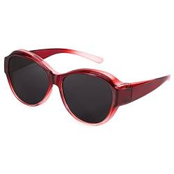 Enafad Polarisierte Überbrille Sonnenbrille für Damen Runde Rahmen Fitover Brille mit UV-Schutz, rot grau von Enafad