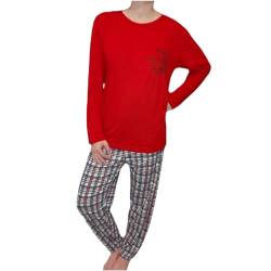 Enemi Collection Damen-Pyjama mit Langen Ärmeln und Langen Beinen, rot 2-Teiler Set (DE/NL/SE/PL, Alphanumerisch, XXL, Große Größen, Regular) von Enemi Collection
