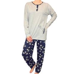 Enemi Collection Damen Schlafanzug Pyjama lang 2-Teiler Baumwolle Nachtanzug (DE/NL/SE/PL, Alphanumerisch, XXL, Große Größen, Regular) von Enemi Collection