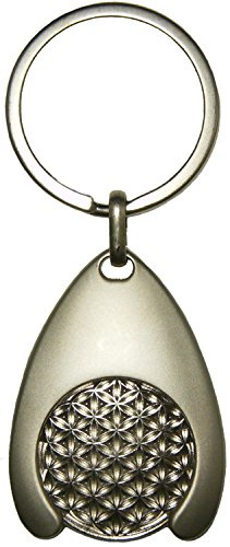 EnerChrom Blume des Lebens Schlüsselanhänger, 1 Stück - 7 cm, Silber, Glücksbringer Einkaufswagenchip Münze Anhänger von EnerChrom