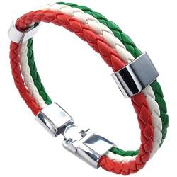 Energetic a Armband, gewebt, aus Legierung, Leder, italienische Farbe, für Frauen – Grün und Weiß und Rot (Breite 14 mm, Länge 21,5 cm), Legierung, Leder von Energetic