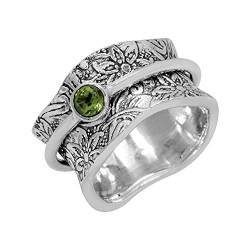 Energiestein Balance und Schönheit mit Halbedelstein Sterling Silber Meditation Spinner Ring (EU88S Peridot, , 61 (19.4)) von Energy Stone