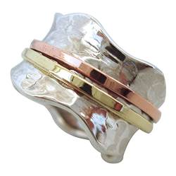 Energy Stone BRISE Ring klassisch gehämmert mit Kupfer und Messingfarbenen Drehringen (Style UK06) von Energy Stone