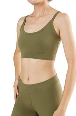 Damen Bustier Bio-Baumwolle Sport BH Top Unterhemd 9 Farben Yoga Pilates Fitness (L, Oliv-grün) von Enetal Natur&Damen