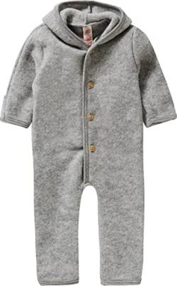 Engel-Natur Baby Overall mit Kapuze aus Bio Schurwoll-Fleece, Hellgrau Melange, Gr. 50/56 von Engel