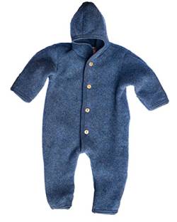 Overall mit Kapuze, 100% Schurwolle Fleece, Engel Natur, Gr. 50/56 - 86/92, 4 Farben, Blau Melange, 74/80 von Engel